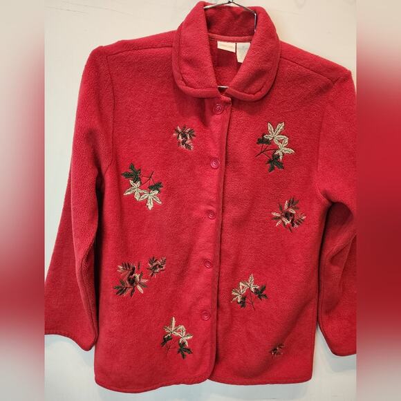 Vintage Cherokee Fall Christmas Red Cardigan Fleece Jacket - Picture 3 of 6